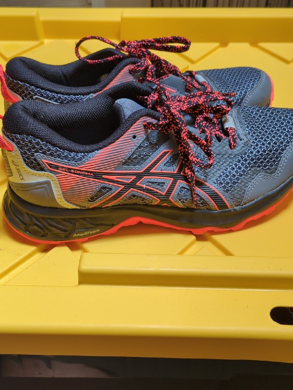 ASICS Gray and Coral Trail Sneakers